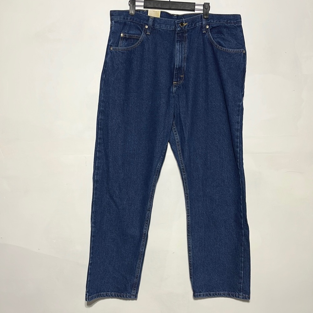 NEW Wrangler Men's Five Star Relaxed Fit Dark Rinse Denim Jeans Size 38 - Picture 2 of 11